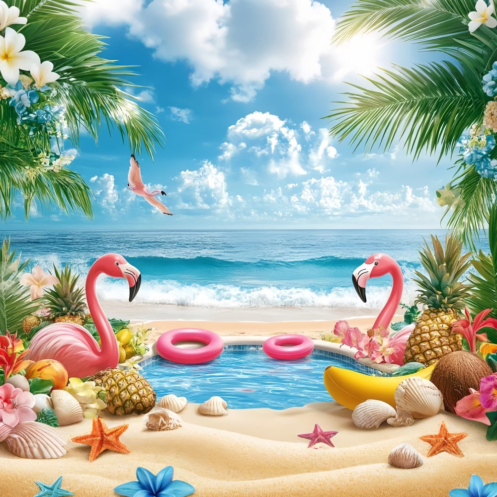 Tropical Beach Backdrop Tropical Fruit Flamingo Summer Backdrop GTY3-282