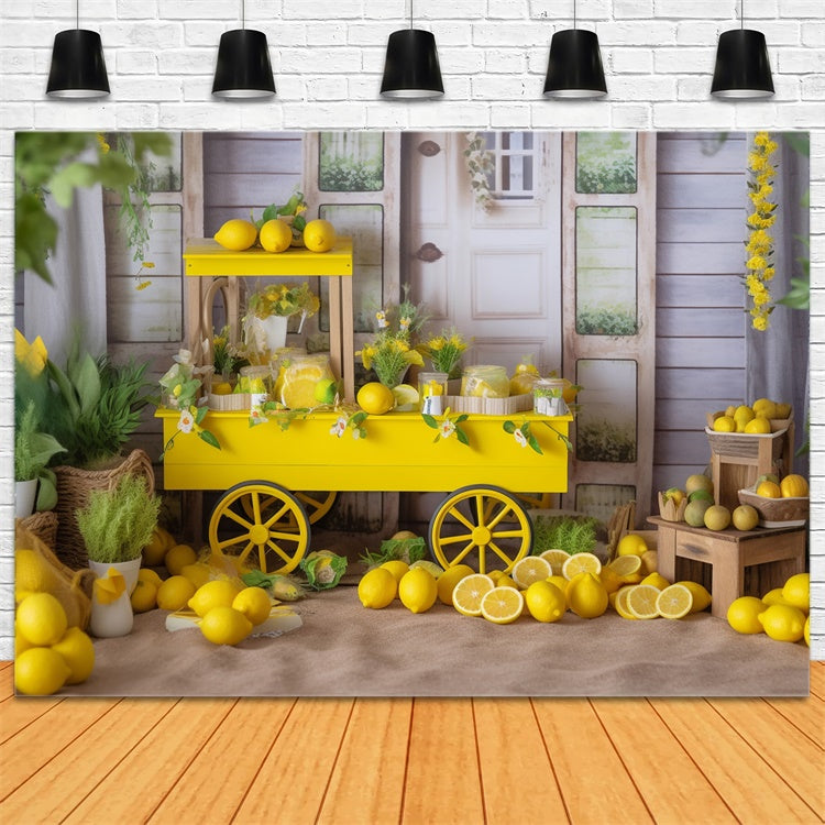 Lemon Backdrop Yellow Lemon Cart Country Summer Backdrop GTY3-285