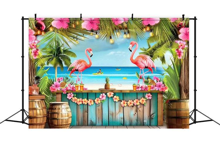 Tropical Backdrops Flamingo Palm Flower Summer Backdrop GTY3-287