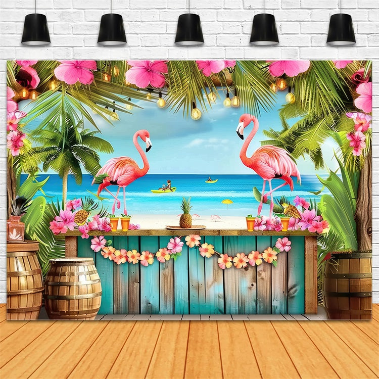 Tropical Backdrops Flamingo Palm Flower Summer Backdrop GTY3-287