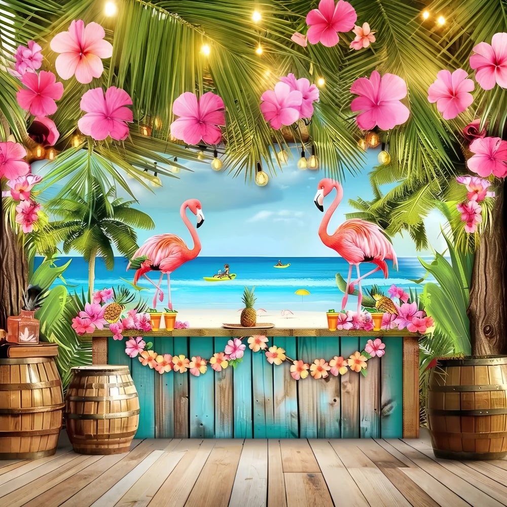 Tropical Backdrops Flamingo Palm Flower Summer Backdrop GTY3-287