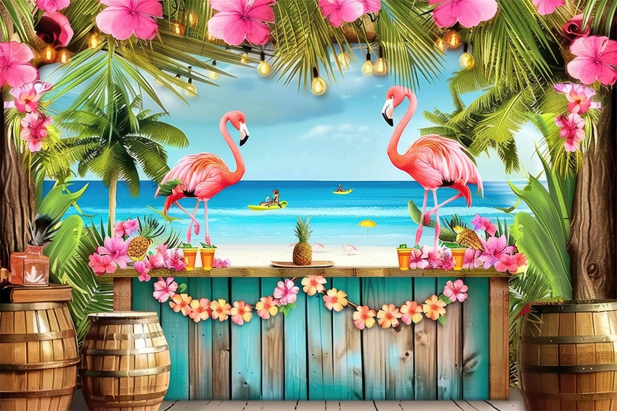 Tropical Backdrops Flamingo Palm Flower Summer Backdrop GTY3-287