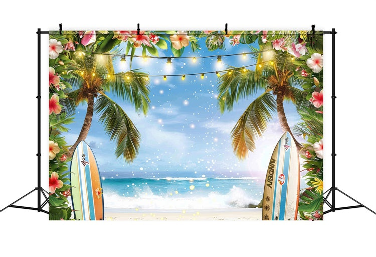 Beach Backdrops Surfboard Palm Tree Ocean Summer Backdrop GTY3-288