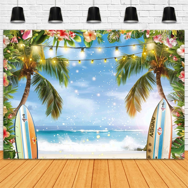 Beach Backdrops Surfboard Palm Tree Ocean Summer Backdrop GTY3-288