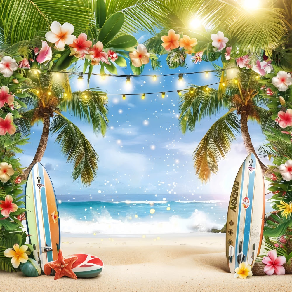 Beach Backdrops Surfboard Palm Tree Ocean Summer Backdrop GTY3-288