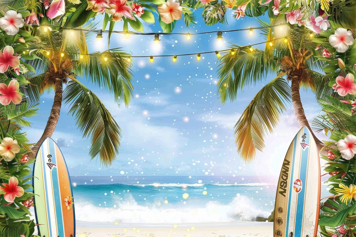 Beach Backdrops Surfboard Palm Tree Ocean Summer Backdrop GTY3-288