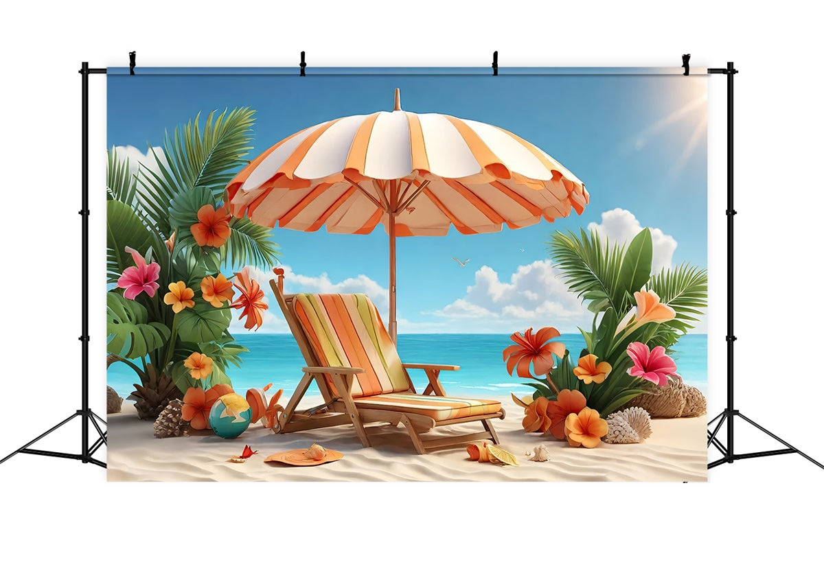 Tropical Beach Backdrop Palm Flower Chair Summer Backdrop GTY3-293