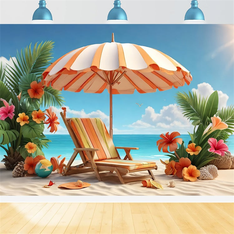 Tropical Beach Backdrop Palm Flower Chair Summer Backdrop GTY3-293