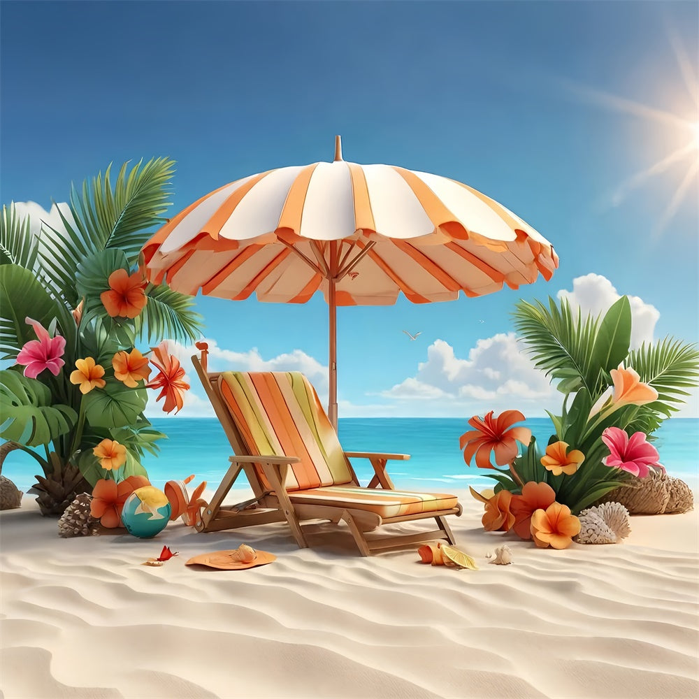 Tropical Beach Backdrop Palm Flower Chair Summer Backdrop GTY3-293