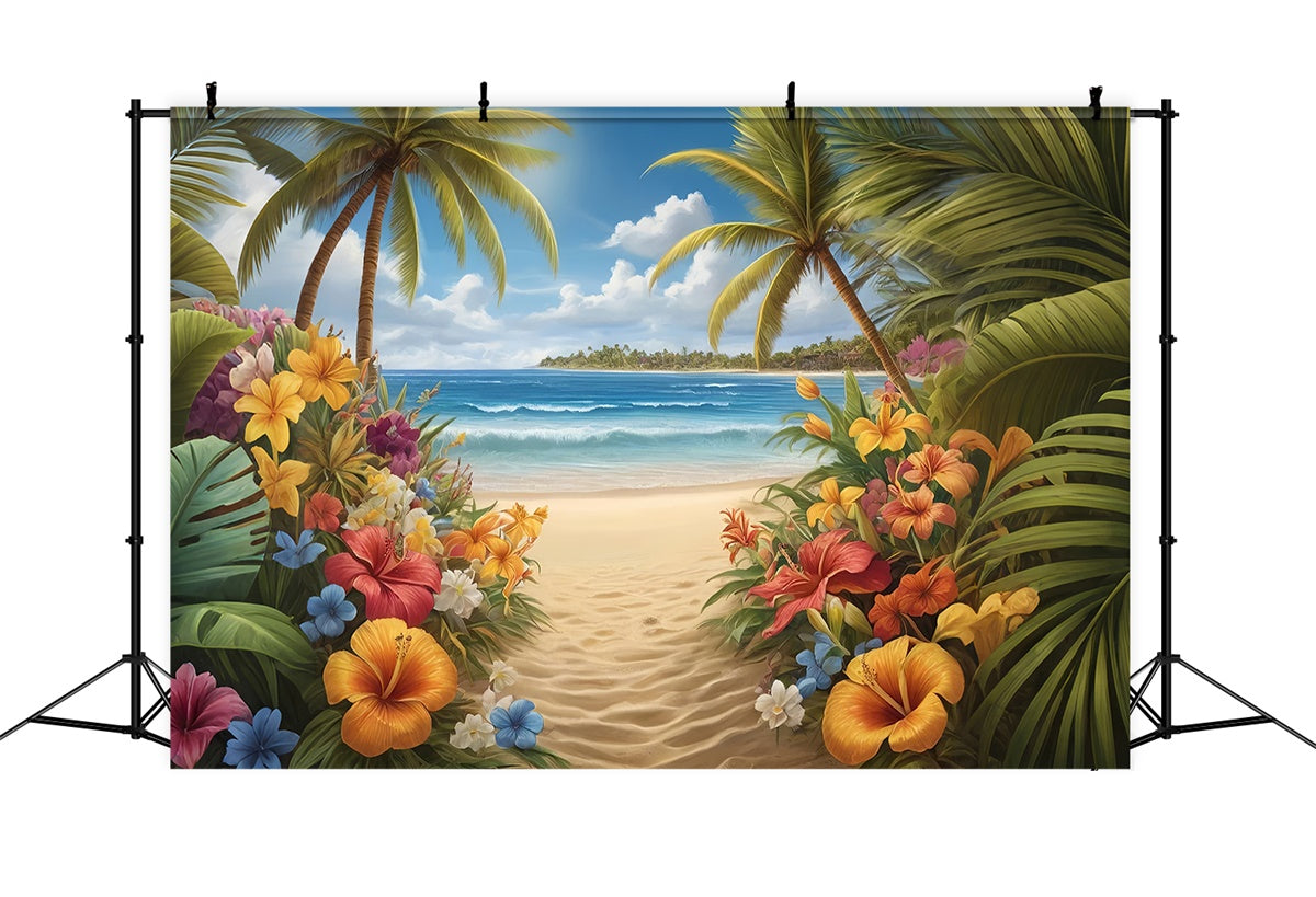 Photo Backdrop Beach Tropical Flower Path Summer Backdrop GTY3-294