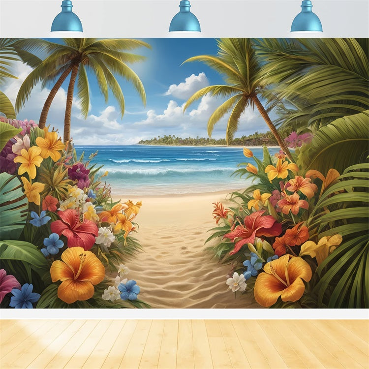 Photo Backdrop Beach Tropical Flower Path Summer Backdrop GTY3-294