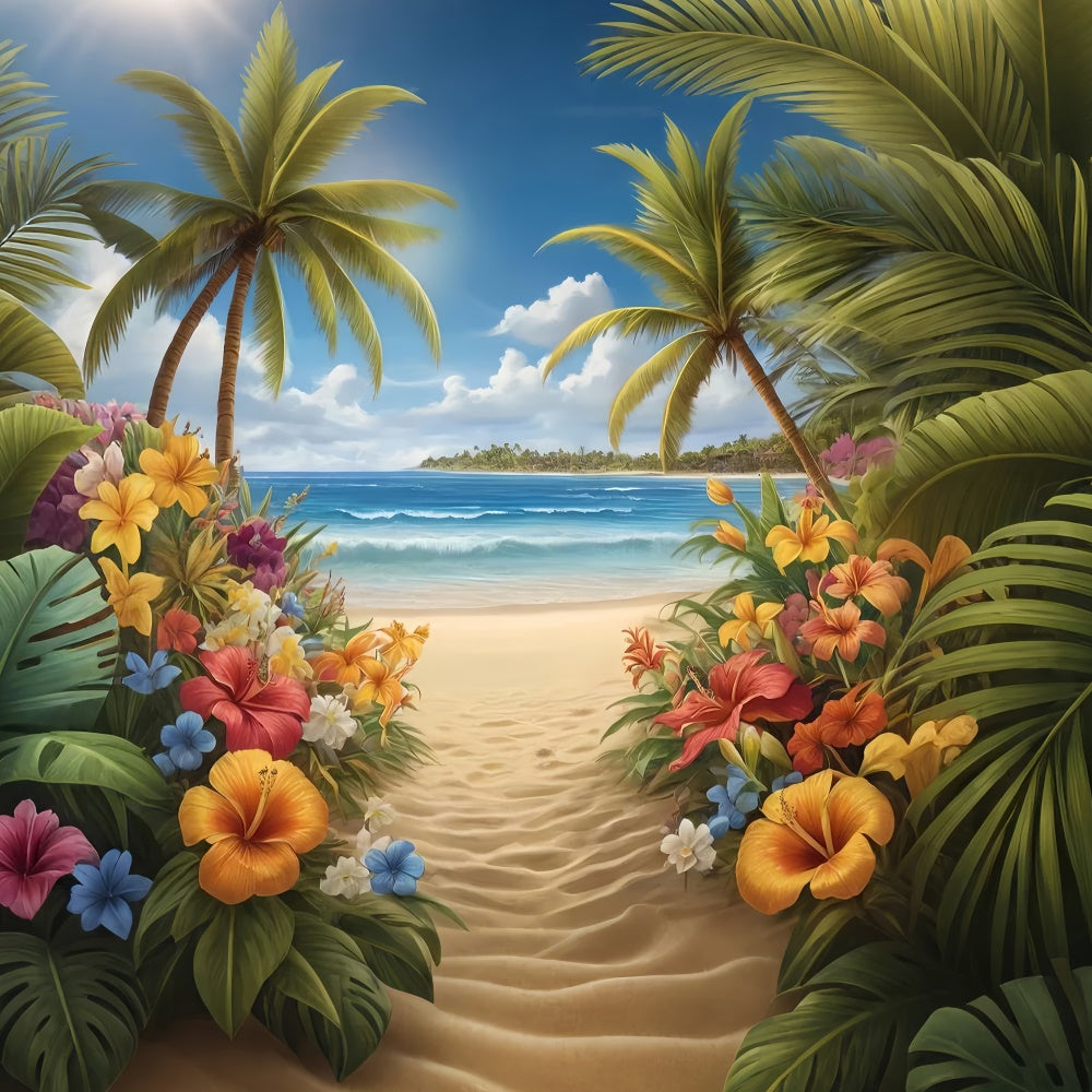 Photo Backdrop Beach Tropical Flower Path Summer Backdrop GTY3-294