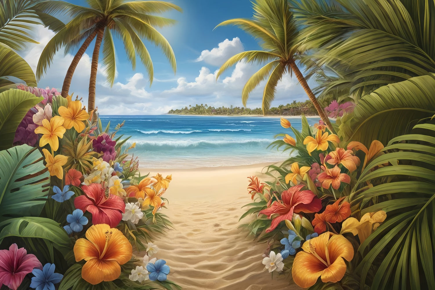 Photo Backdrop Beach Tropical Flower Path Summer Backdrop GTY3-294