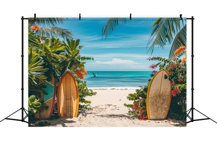 Beach Photo Backdrop Surfboard Flowers Sea Summer Backdrop GTY3-300