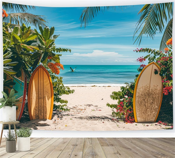 Beach Photo Backdrop Surfboard Flowers Sea Summer Backdrop GTY3-300