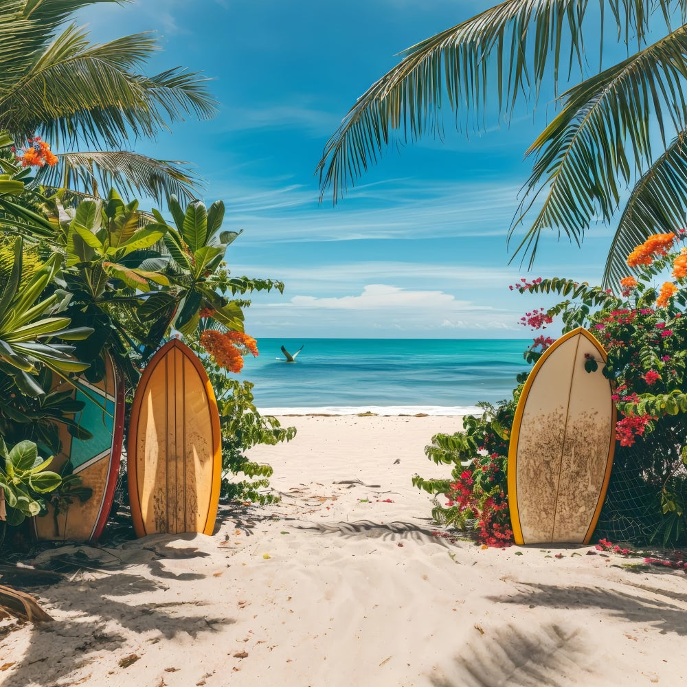 Beach Photo Backdrop Surfboard Flowers Sea Summer Backdrop GTY3-300