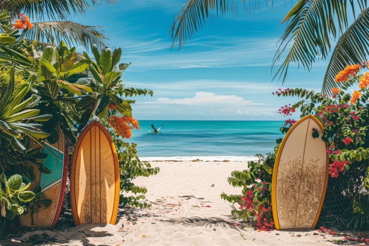 Beach Photo Backdrop Surfboard Flowers Sea Summer Backdrop GTY3-300