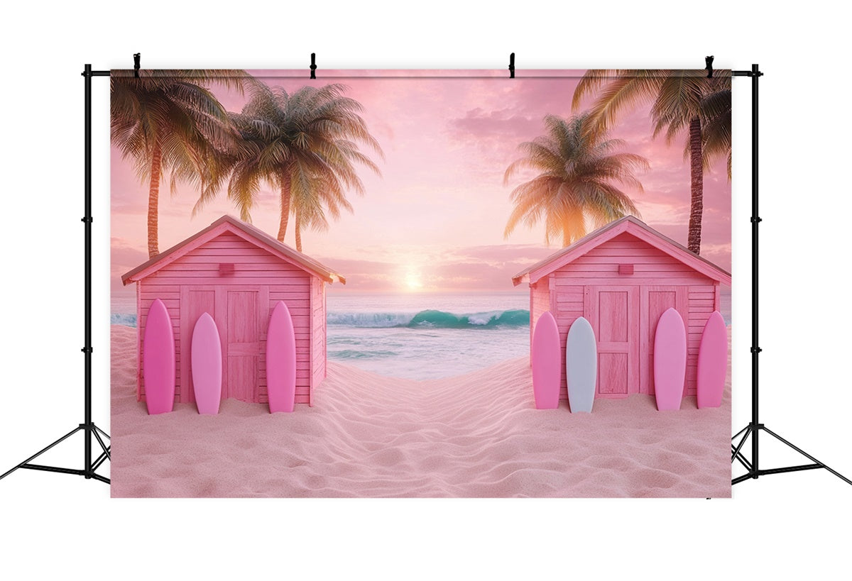 Pink Beach Backdrop Beach Cabins Sunset Summer Backdrop GTY3-303