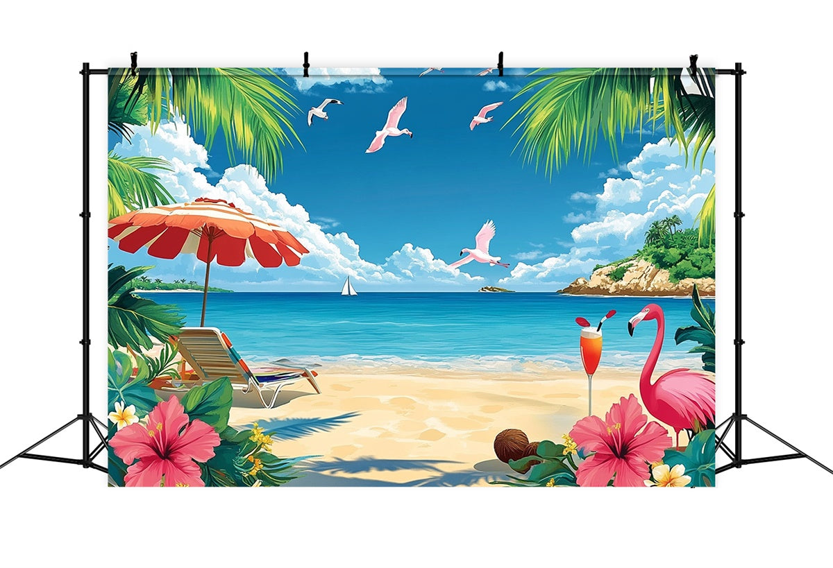 Tropical Photo Backdrop Flamingos Island Beach Summer Backdrop GTY3-304