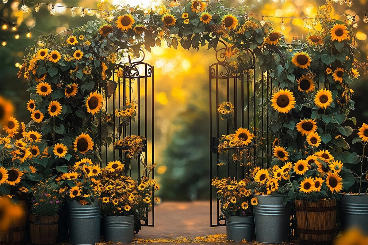 Sunflower Photo Backdrop Sunflower Iron Gate Summer Backdrop GTY3-306