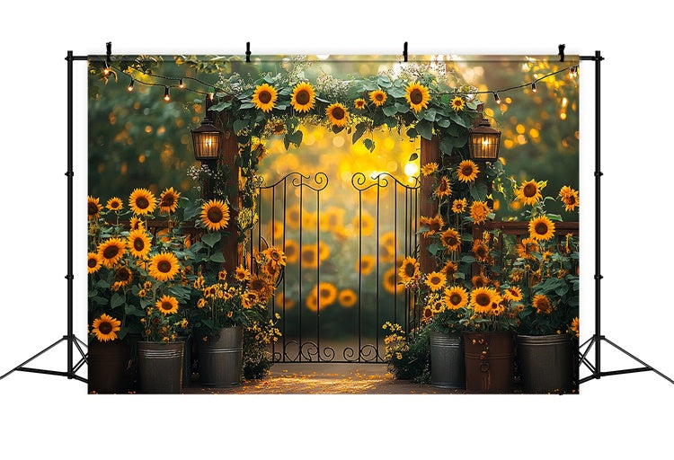 Sunflower Backdrops Flower String Lights Summer Backdrop GTY3-308