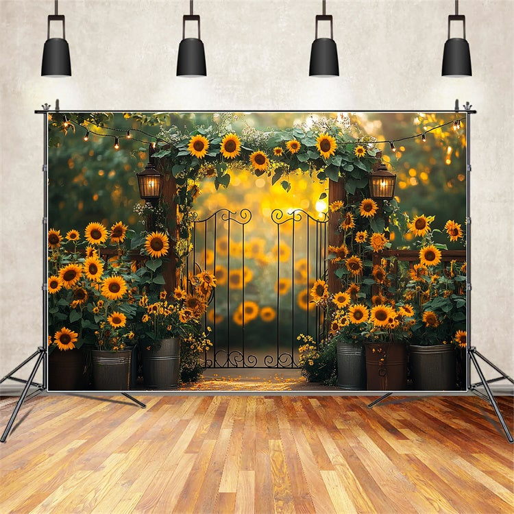 Sunflower Backdrops Flower String Lights Summer Backdrop GTY3-308