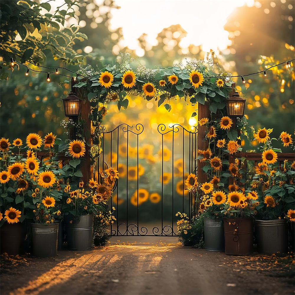 Sunflower Backdrops Flower String Lights Summer Backdrop GTY3-308