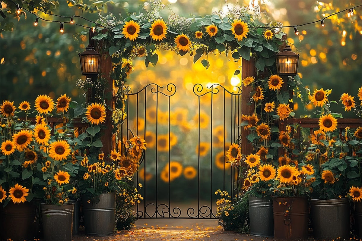 Sunflower Backdrops Flower String Lights Summer Backdrop GTY3-308