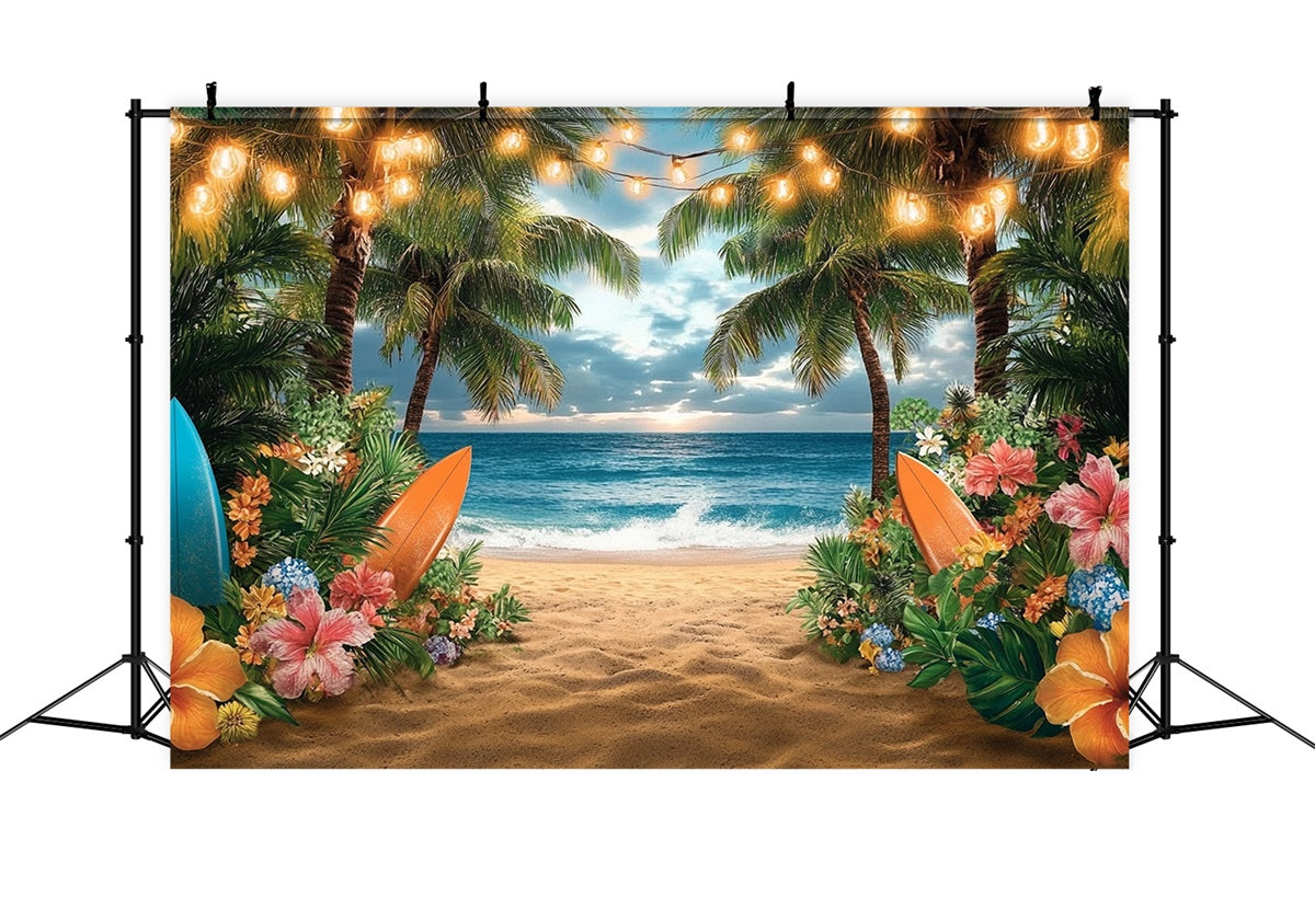 Photo Backdrop Beach Lights Sunset Palm Summer Backdrop GTY3-310