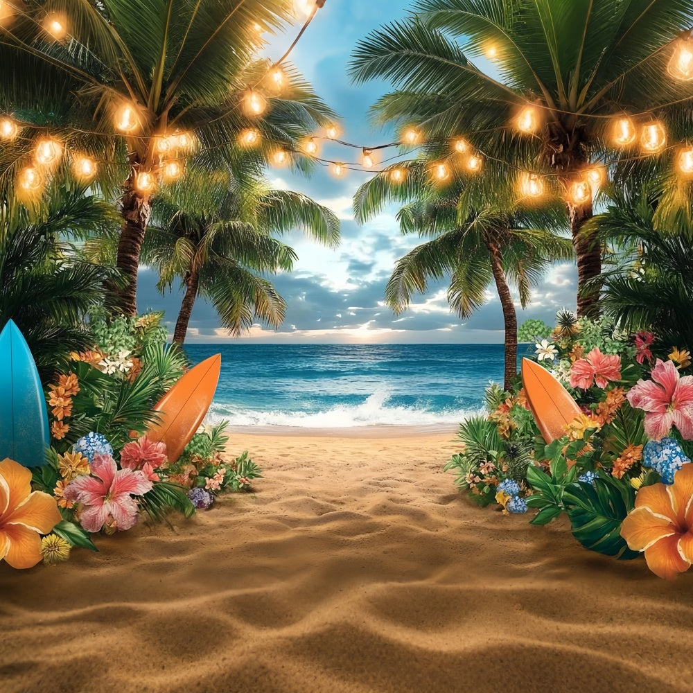 Photo Backdrop Beach Lights Sunset Palm Summer Backdrop GTY3-310