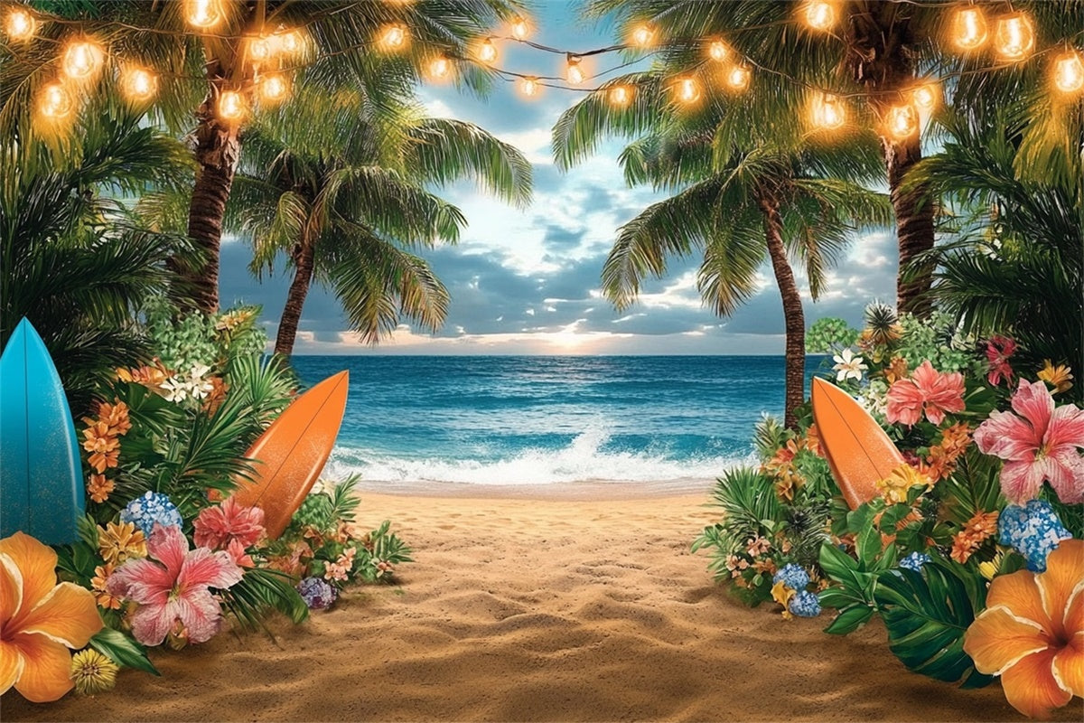 Photo Backdrop Beach Lights Sunset Palm Summer Backdrop GTY3-310
