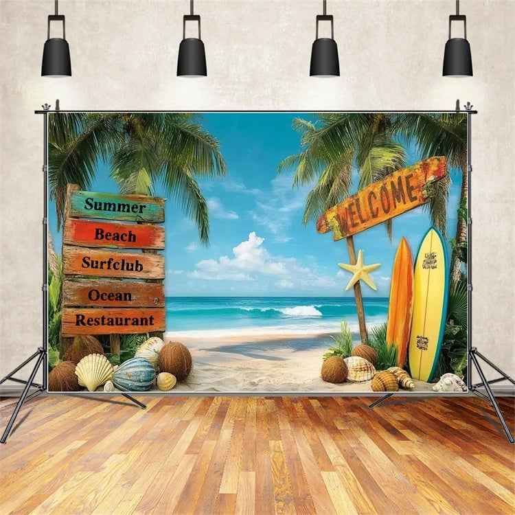 Tropical Beach Backdrop Beach Surf Welcome Sign Summer Backdrop GTY3-312