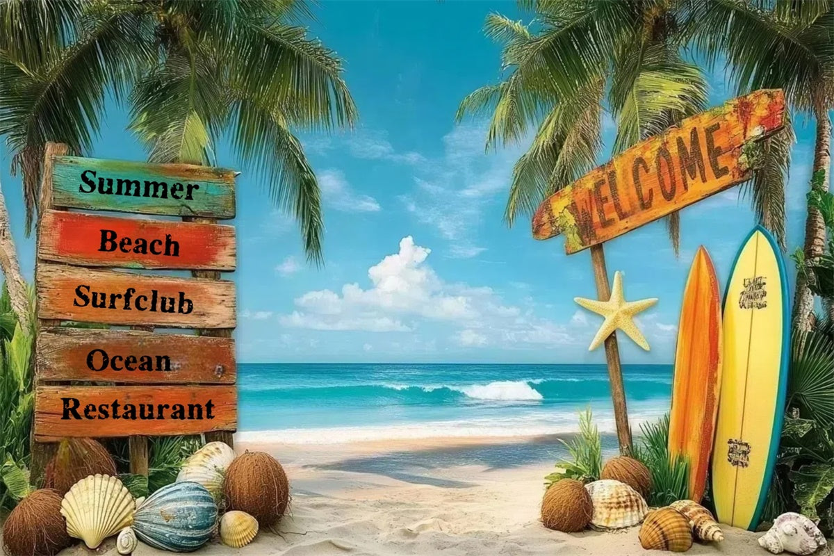 Tropical Beach Backdrop Beach Surf Welcome Sign Summer Backdrop GTY3-312