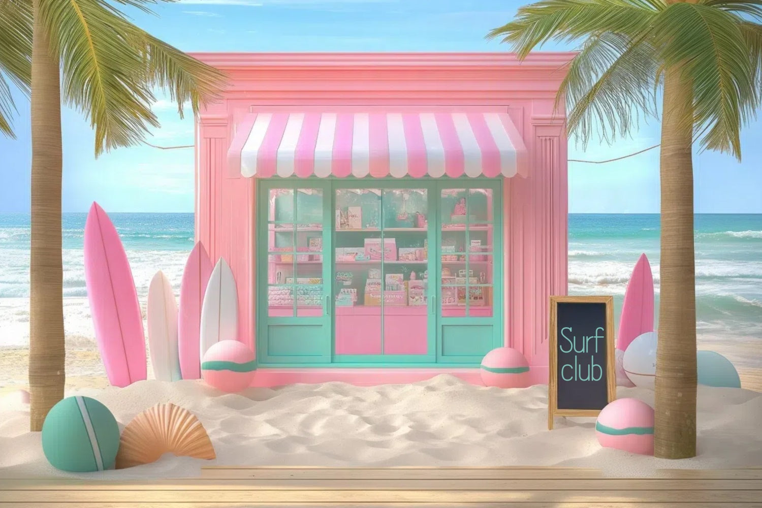 Summer Photo Backdrop Pink Surfboards Beach Shop Backdrop GTY3-313