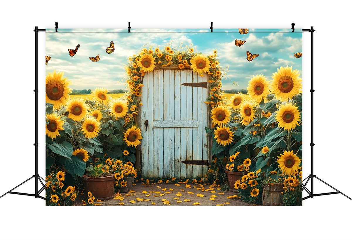 Sunflower Backdrops Sunflower Garden Butterfly Gate Summer Backdrop GTY3-404