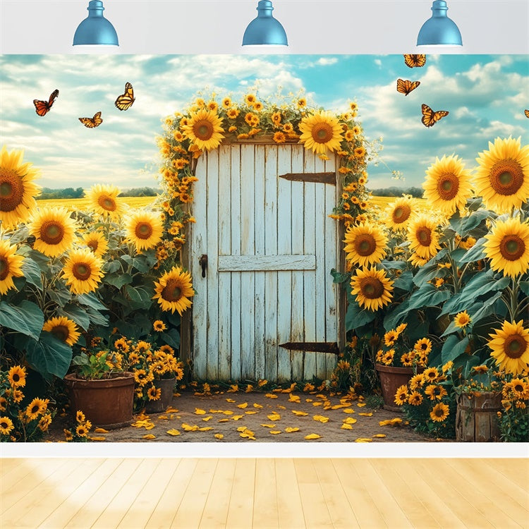 Sunflower Backdrops Sunflower Garden Butterfly Gate Summer Backdrop GTY3-404