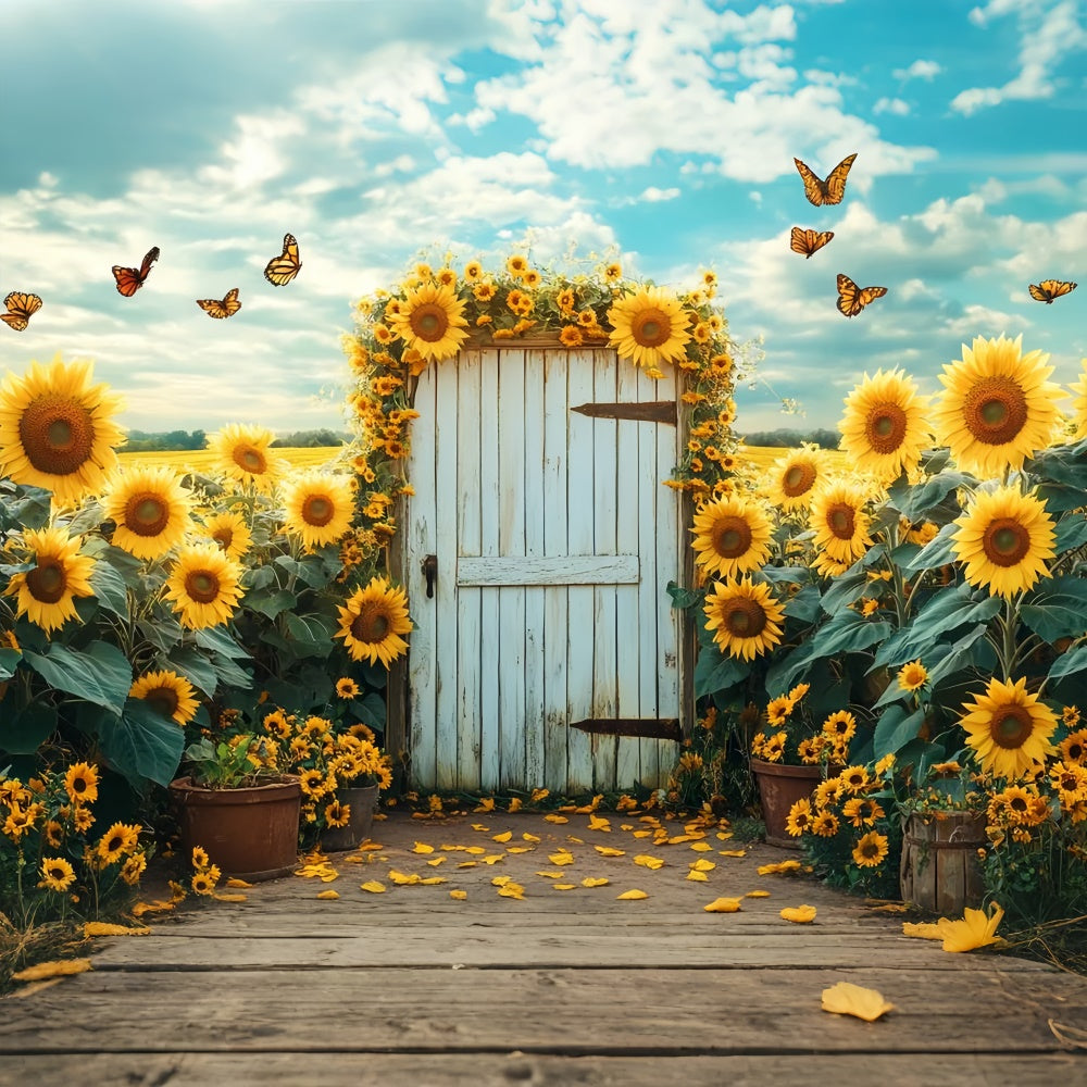 Sunflower Backdrops Sunflower Garden Butterfly Gate Summer Backdrop GTY3-404