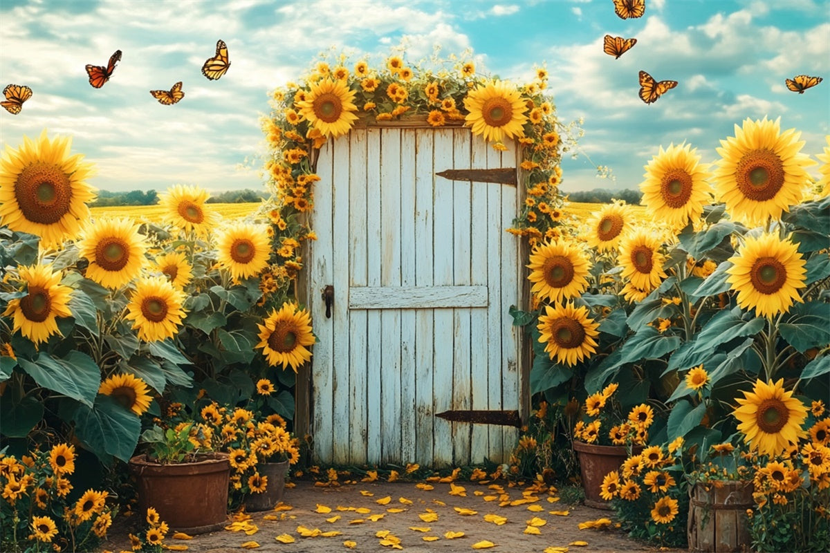 Sunflower Backdrops Sunflower Garden Butterfly Gate Summer Backdrop GTY3-404