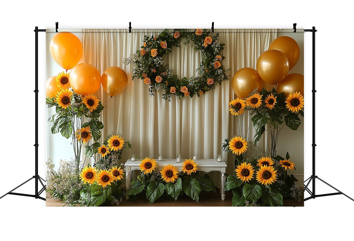 Summer Photo Backdrop Sunflower Party Balloons Backdrop GTY3-407