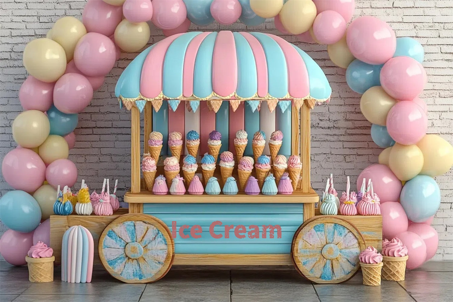 Summer Photo Backdrop Candy Cart Ice Cream Backdrop GTY3-411
