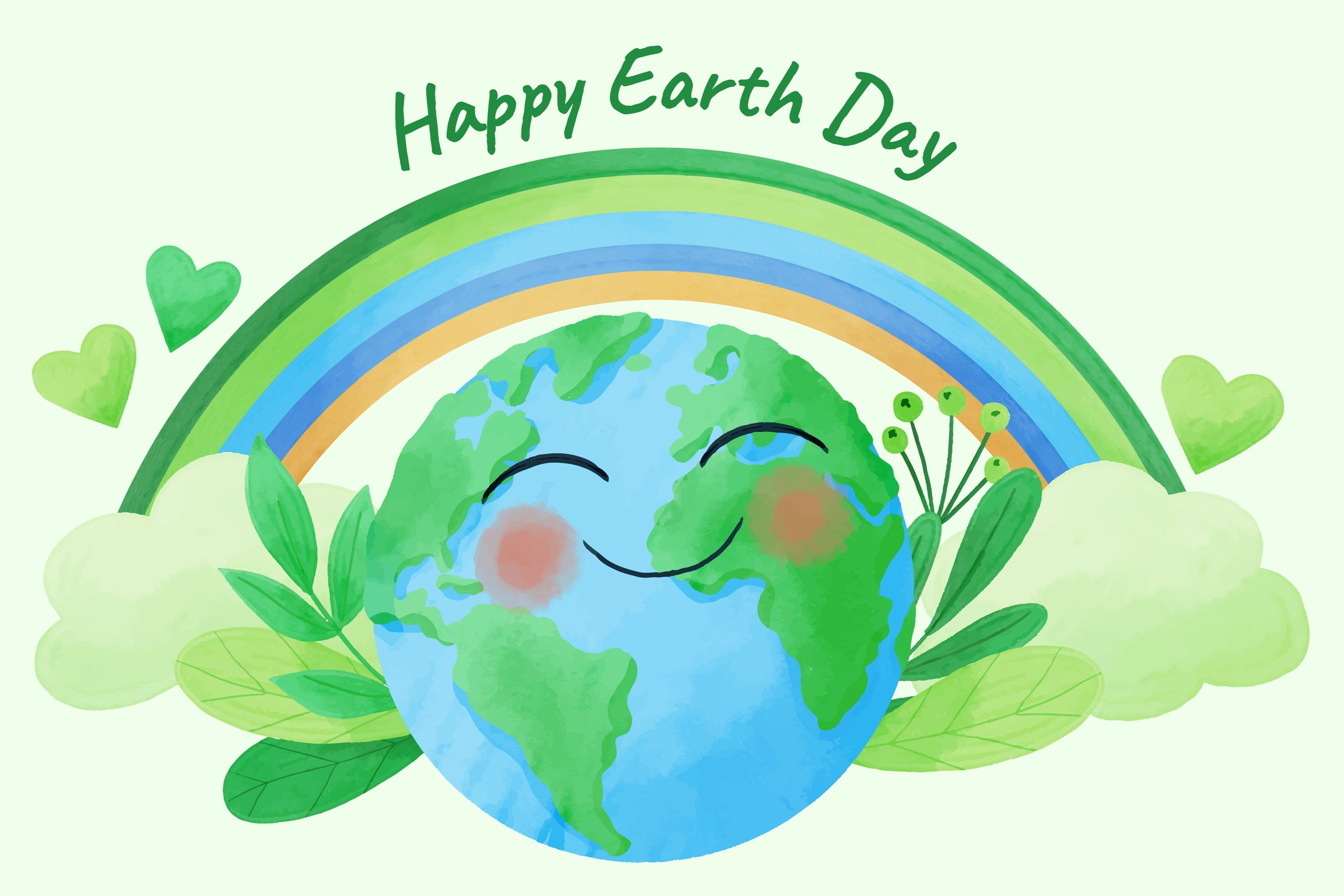 Happy Earth Day Backdrop Smiling Planet Green Leaves Theme Backdrop GTY3-43