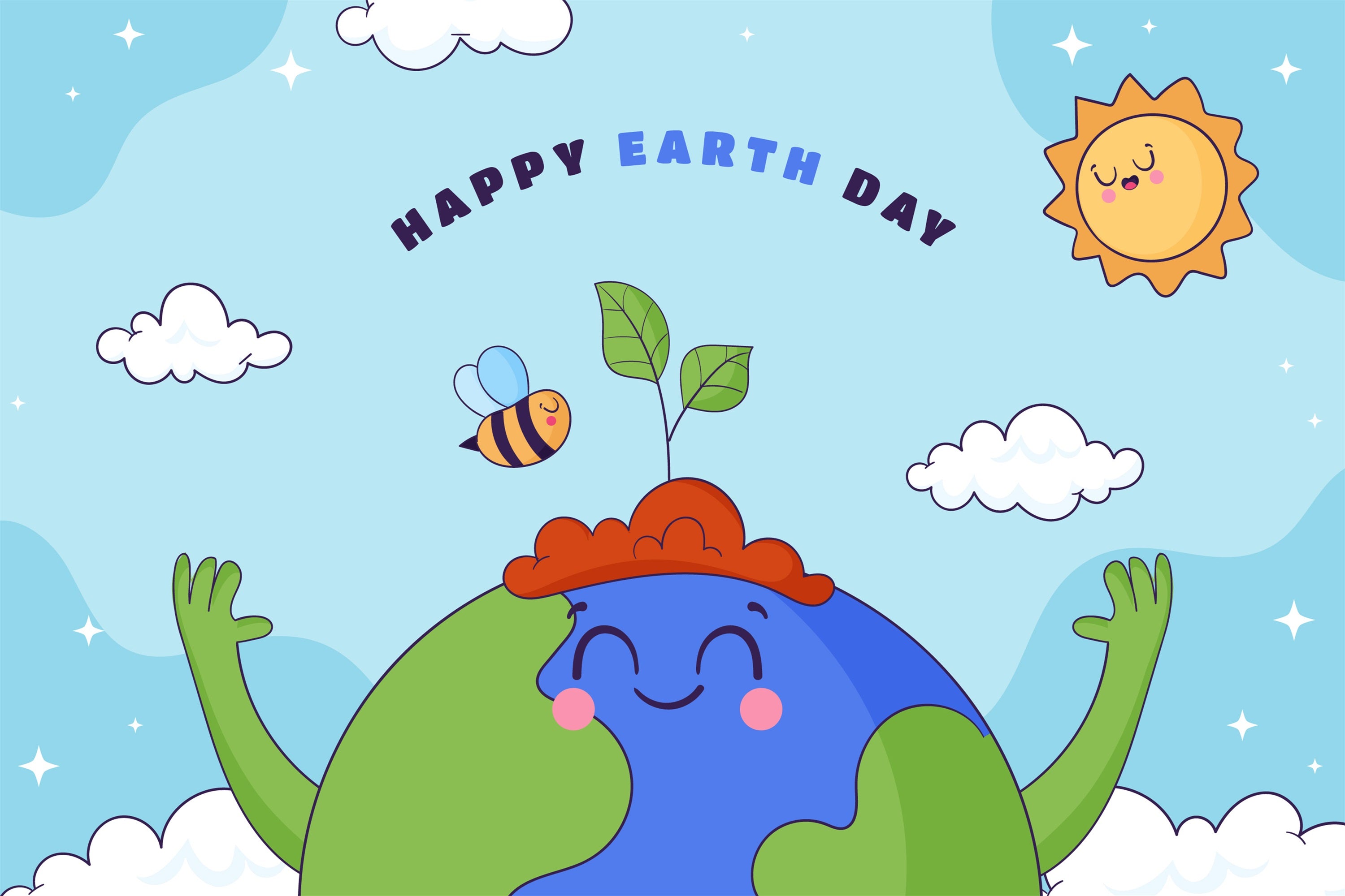 Happy Earth Day Backdrop Cartoon Earth Green Hands Backdrop GTY3-45