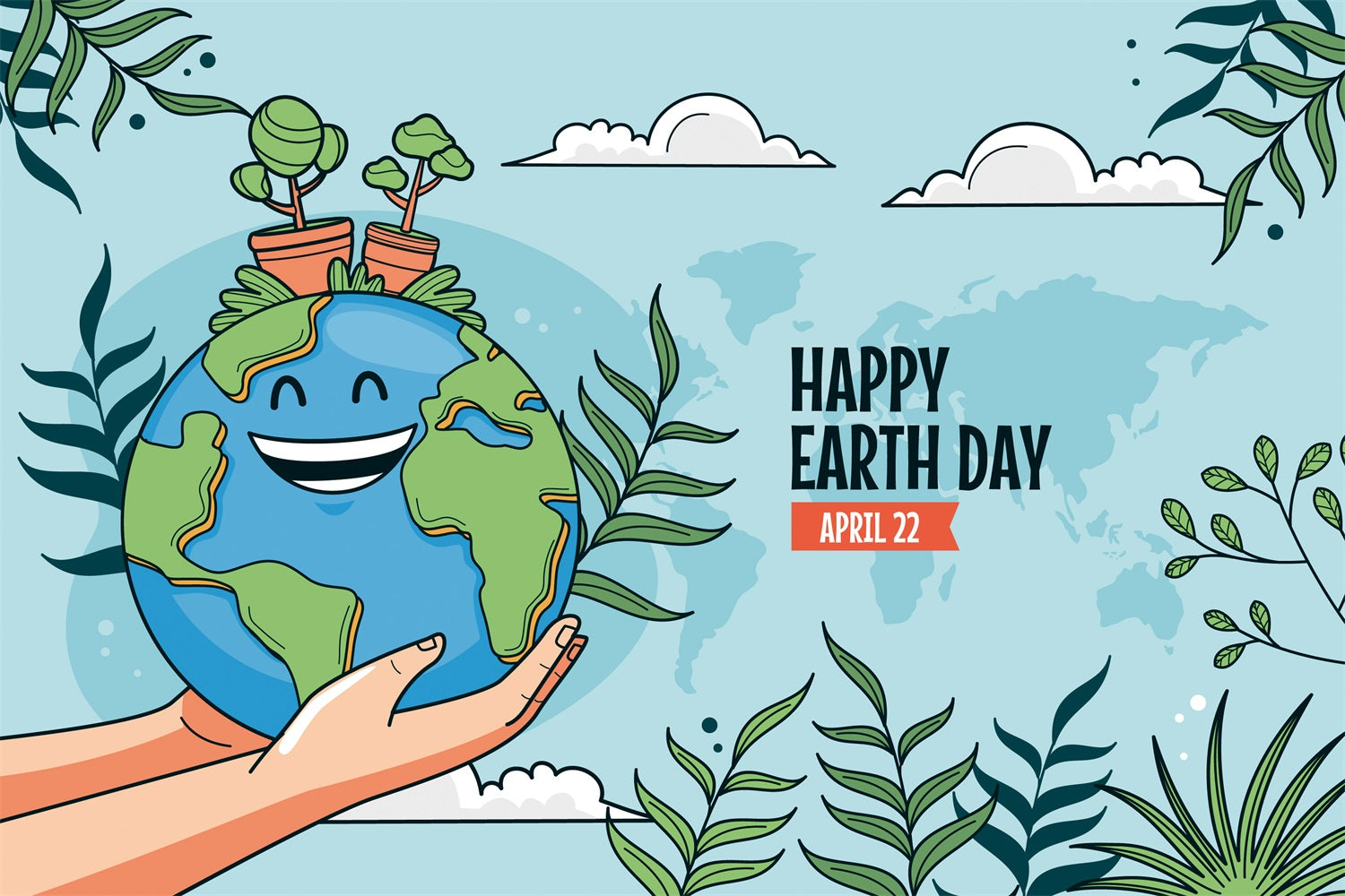 Happy Earth Day Backdrop Smiling Earth Hands Holding Backdrop GTY3-46