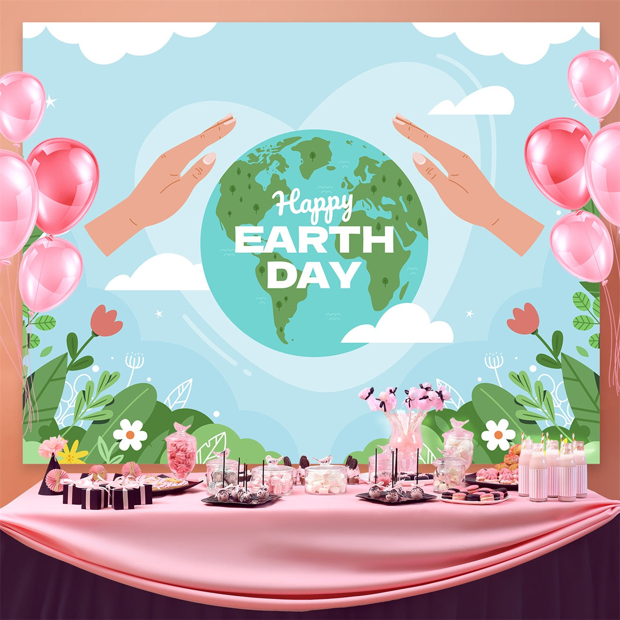 Happy Earth Day Backdrop Earth Care Nature Theme Backdrop GTY3-48