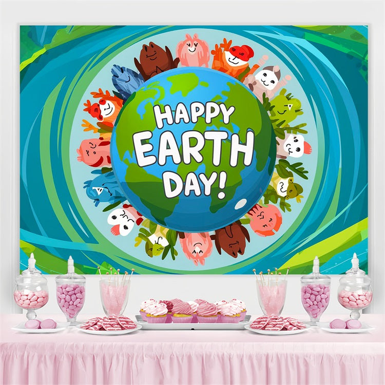 Happy Earth Day Backdrop Animal Friends Protecting Earth Backdrop GTY3-50