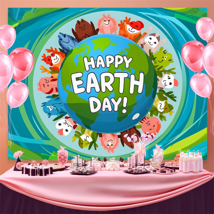 Happy Earth Day Backdrop Animal Friends Protecting Earth Backdrop GTY3-50