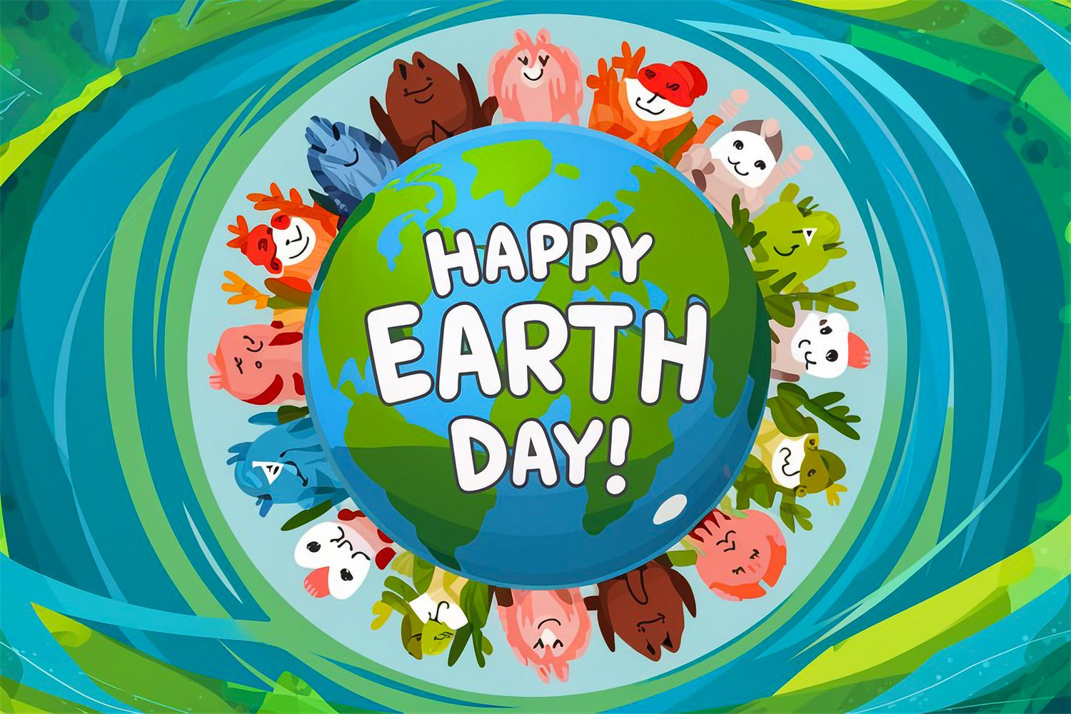 Happy Earth Day Backdrop Animal Friends Protecting Earth Backdrop GTY3-50