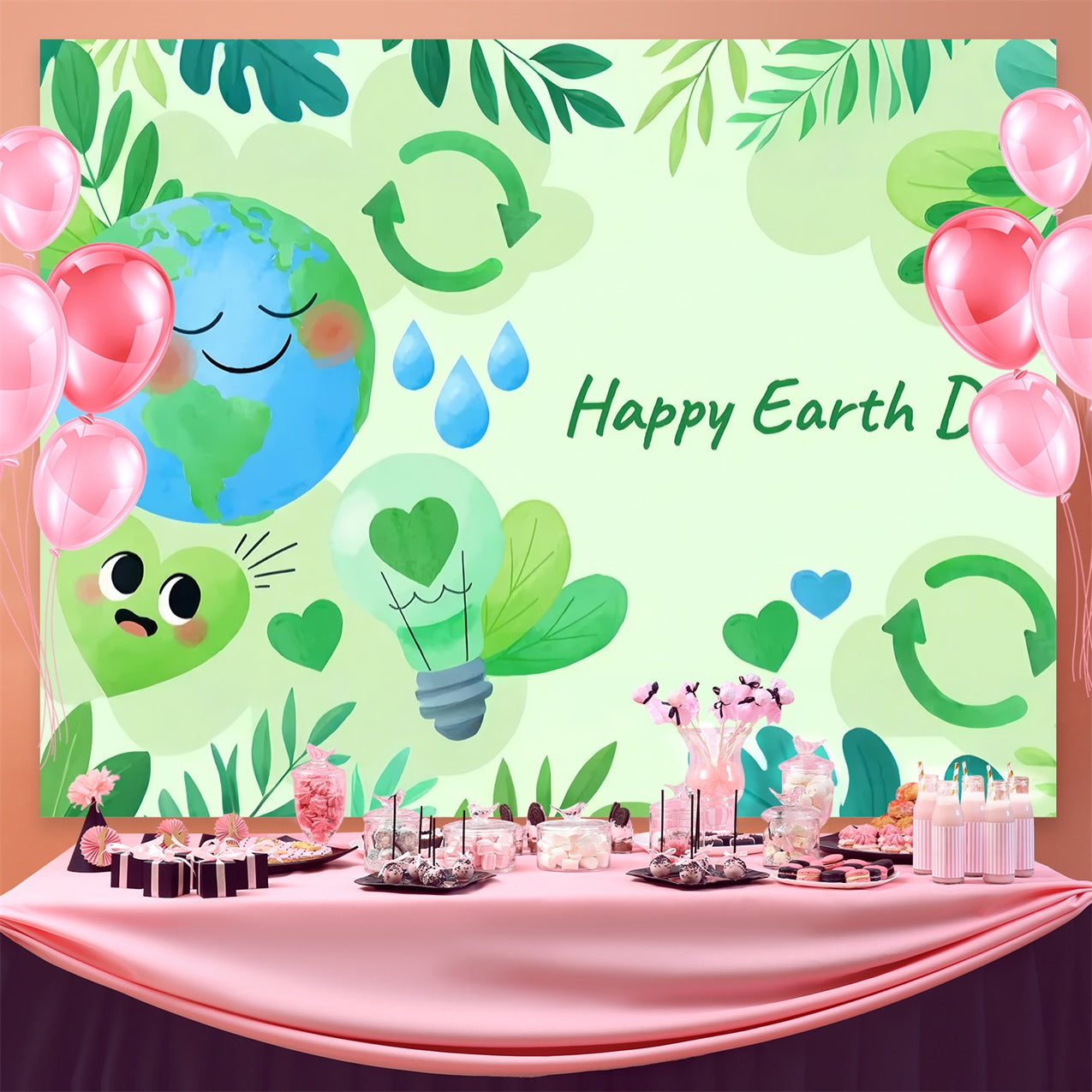 Happy Earth Day Backdrop Eco Conservation Watercolor Backdrop GTY3-51