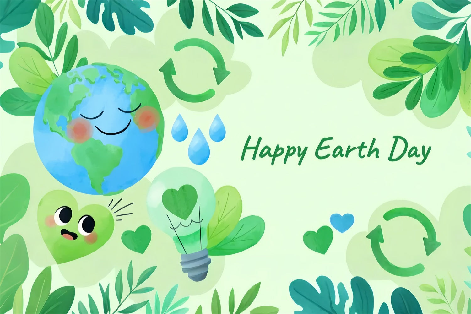 Happy Earth Day Backdrop Eco Conservation Watercolor Backdrop GTY3-51