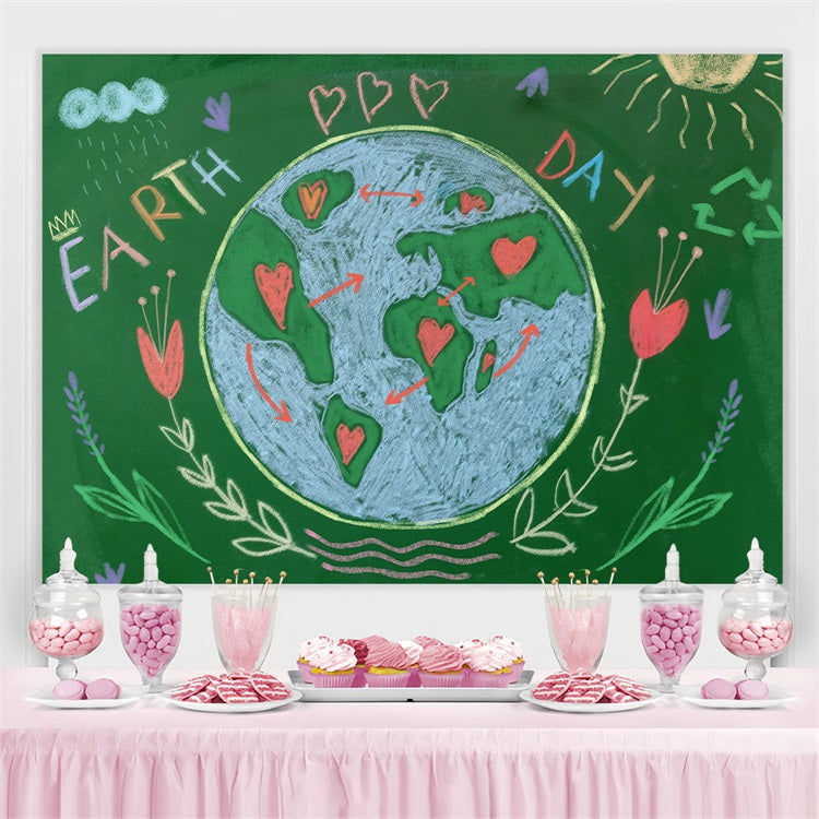 Happy Earth Day Backdrop Chalkboard Hand-Drawn Earth Backdrop GTY3-53